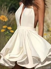 Prom Dress Under 74, A-Line/Princess Halter Short/Mini Satin Homecoming Dresses With Pockets