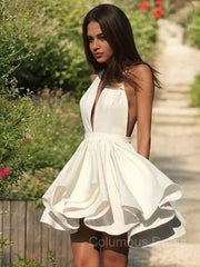 Bridesmaids Dress Long, A-Line/Princess Halter Short/Mini Stretch Crepe Homecoming Dresses With Cascading Ruffles