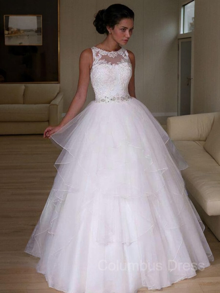 Wedding Dress Design, A-Line/Princess Jewel Floor-Length Organza Wedding Dresses With Beading