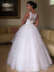 Wedding Dress Designs, A-Line/Princess Jewel Floor-Length Organza Wedding Dresses With Beading