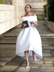 Formal Dress Floral, A-Line/Princess Off-the-Shoulder Asymmetrical Satin Prom Dresses