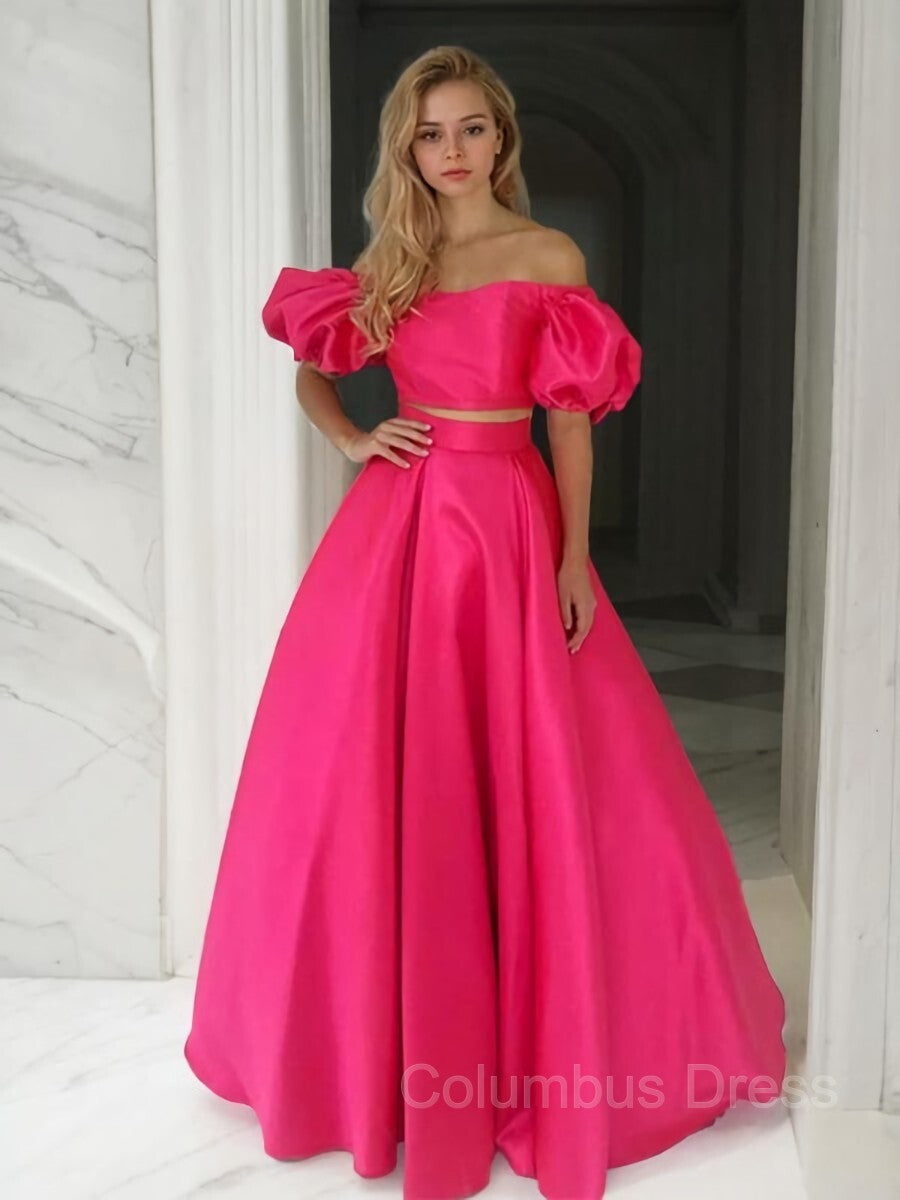 Formal Dress, A-Line/Princess Off-the-Shoulder Floor-Length Satin Prom Dresses