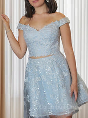 Bridesmaids Dress Chiffon, A-Line/Princess Off-the-Shoulder Short/Mini Lace Applique Homecoming Dresses