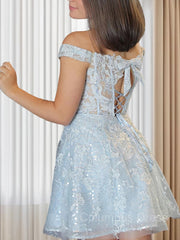 Bridesmaid Dress Chiffon, A-Line/Princess Off-the-Shoulder Short/Mini Lace Applique Homecoming Dresses