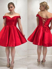 Homecoming Dresses Sparkles, A-Line/Princess Off-the-Shoulder Short/Mini Satin Homecoming Dresses With Ruffles