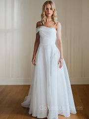 Wedding Dress Modern, A-Line/Princess One-Shoulder Court Train Organza Wedding Dresses