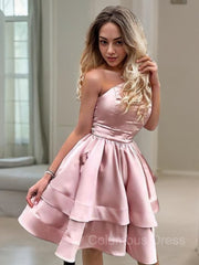 Bridesmaid Dress Fall, A-Line/Princess One-Shoulder Short/Mini Charmeuse Homecoming Dresses With Ruffles