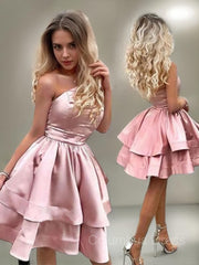 Bridesmaids Dress Fall, A-Line/Princess One-Shoulder Short/Mini Charmeuse Homecoming Dresses With Ruffles