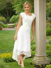 Wedding Dresses Under 1007, A-Line/Princess Scoop Asymmetrical Lace Wedding Dresses