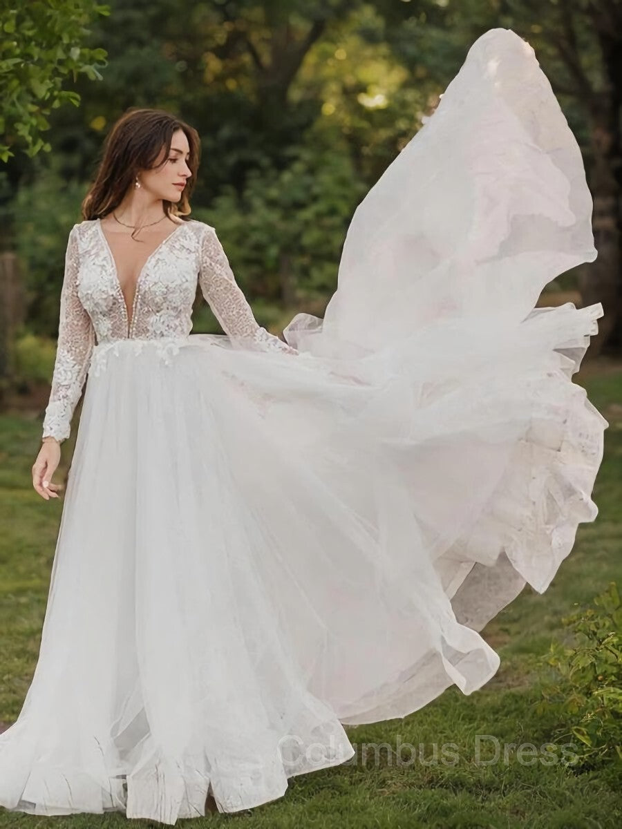 Wedding Dresses Classy Elegant, A-Line/Princess Scoop Cathedral Train Tulle Wedding Dresses With Appliques Lace
