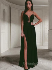 Formal Dress Stores, A-Line/Princess Scoop Floor-Length Chiffon Prom Dresses With Leg Slit