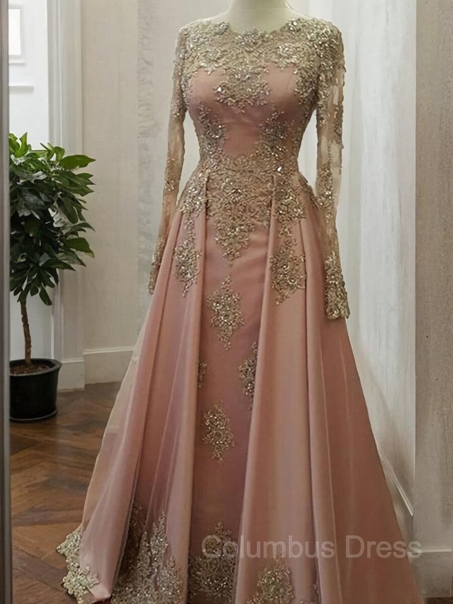 Bridesmaid Dresses Pinks, A-Line/Princess Scoop Floor-Length Tulle Evening Dresses With Appliques Lace