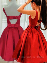 Bridesmaid Dress 2071, A-Line/Princess Scoop Short/Mini Satin Homecoming Dresses With Bow