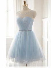Bridesmaid Dress Designer, A-Line/Princess Scoop Short/Mini Tulle Homecoming Dresses With Beading