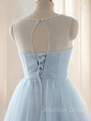 Bridesmaid Dresses Designers, A-Line/Princess Scoop Short/Mini Tulle Homecoming Dresses With Beading
