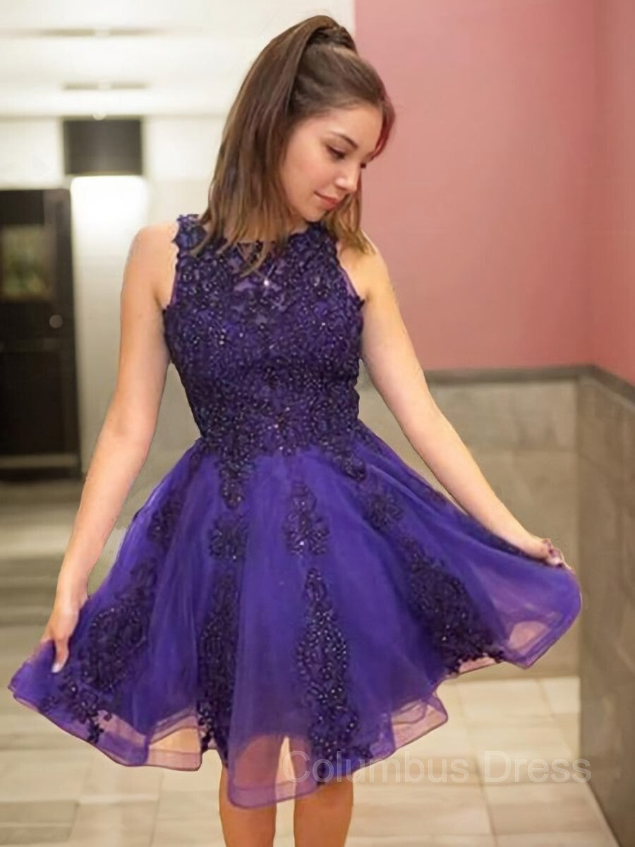 Bridesmaids Dresses Ideas, A-Line/Princess Scoop Short/Mini Tulle Homecoming Dresses With Beading