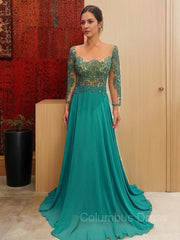 Homecoming Dress With Tulle, A-Line/Princess Scoop Sweep Train Chiffon Mother of the Bride Dresses With Appliques Lace