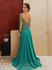 Homecoming Dresses With Tulle, A-Line/Princess Scoop Sweep Train Chiffon Mother of the Bride Dresses With Appliques Lace