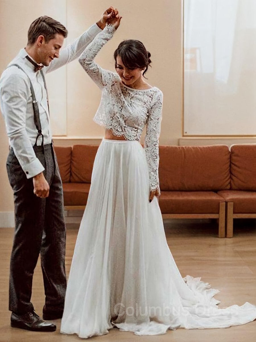 Wedding Dress Under, A-Line/Princess Scoop Sweep Train Tulle Wedding Dresses