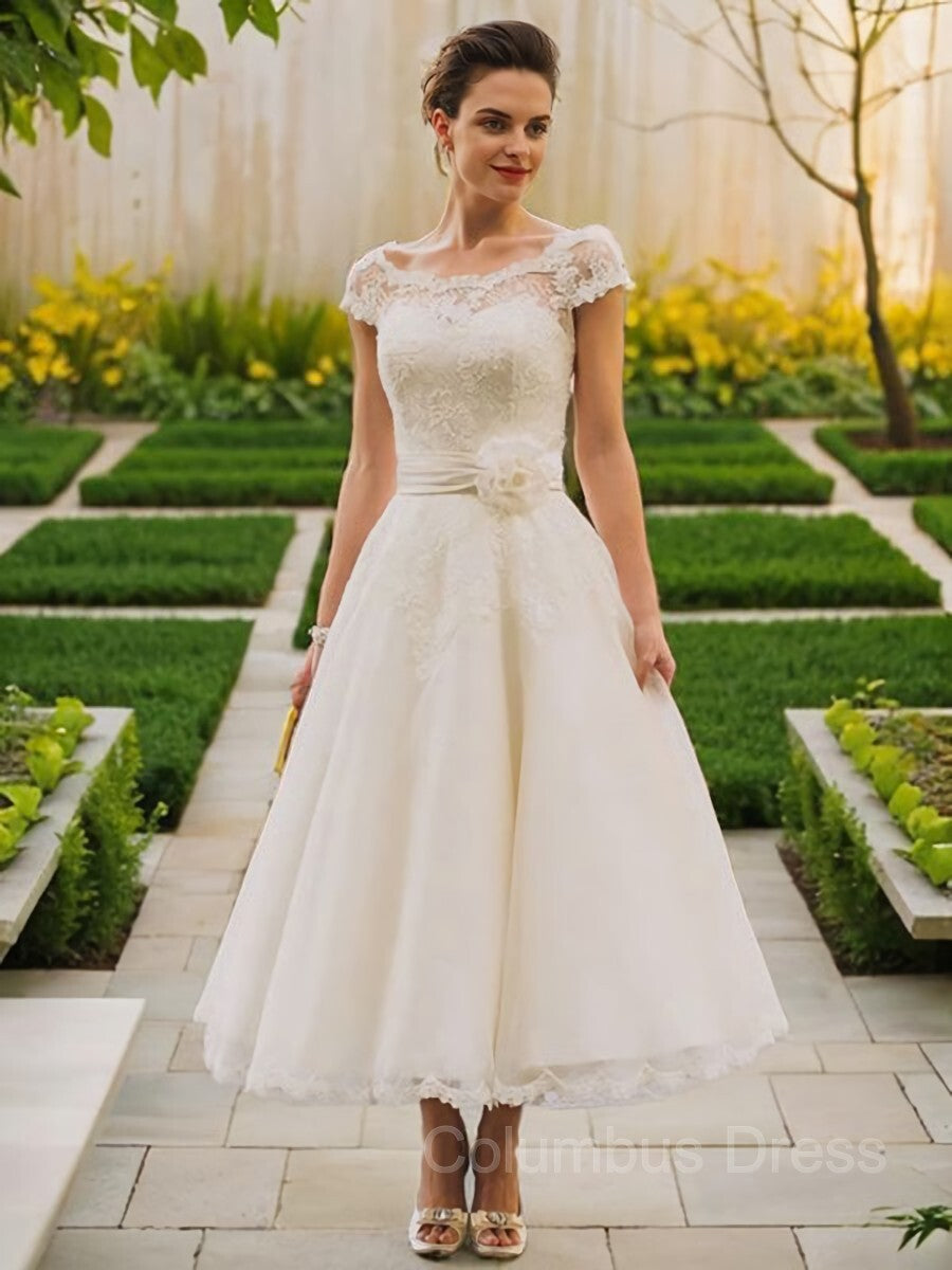 Wedding Dress Short, A-Line/Princess Scoop Tea-Length Tulle Wedding Dresses