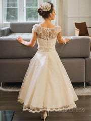 Wedding Dresses Short, A-Line/Princess Scoop Tea-Length Tulle Wedding Dresses