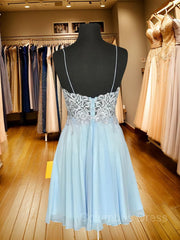 Party Dresses Wedding, A-Line/Princess Spaghetti Straps Short/Mini Chiffon Homecoming Dresses