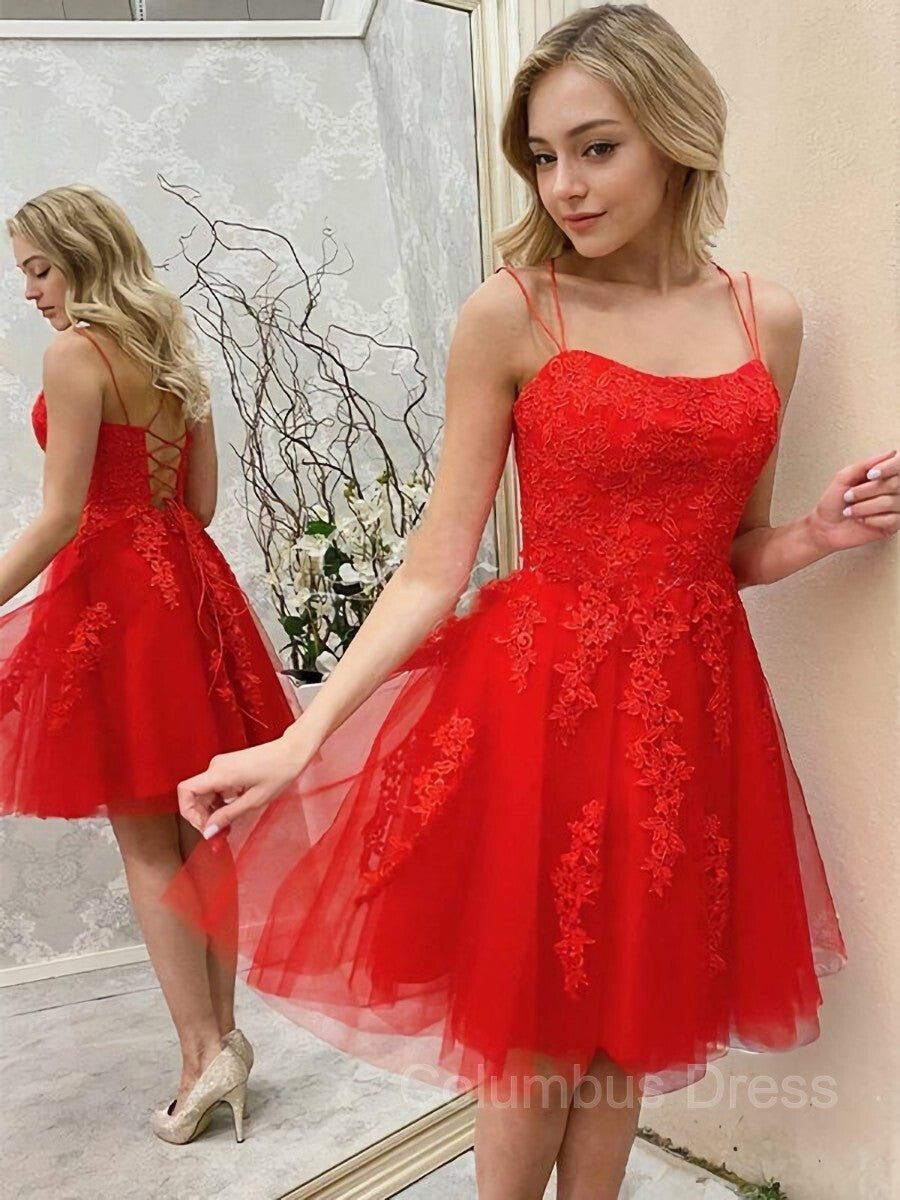 Party Dress Renswoude, A-Line/Princess Spaghetti Straps Short/Mini Tulle Homecoming Dresses With Appliques Lace