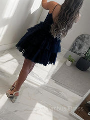 Homecoming Dresses Chiffon, A-Line/Princess Spaghetti Straps Short/Mini Tulle Homecoming Dresses With Ruffles