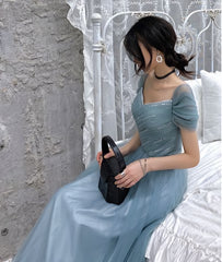 Formal Dresses Over 63, A-Line Princess Square Neckline Short Sleeve Floor-Length Prom Dresses