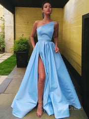 Party Dresses Short, A-Line/Princess Strapless Floor-Length Satin Prom Dresses With Leg Slit