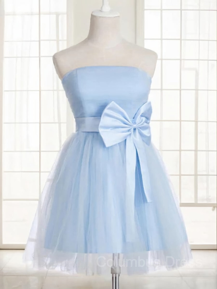 Party Dress For Wedding, A-Line/Princess Strapless Short/Mini Tulle Homecoming Dresses With Bow