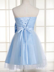 Party Dresses For Wedding, A-Line/Princess Strapless Short/Mini Tulle Homecoming Dresses With Bow