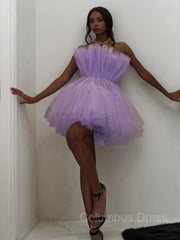 Party Dress For Summer, A-Line/Princess Strapless Short/Mini Tulle Homecoming Dresses With Cascading Ruffles