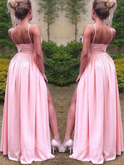 Bridesmaid Dress Spring, A-Line/Princess Straps Floor-Length Stretch Crepe Prom Dresses With Leg Slit