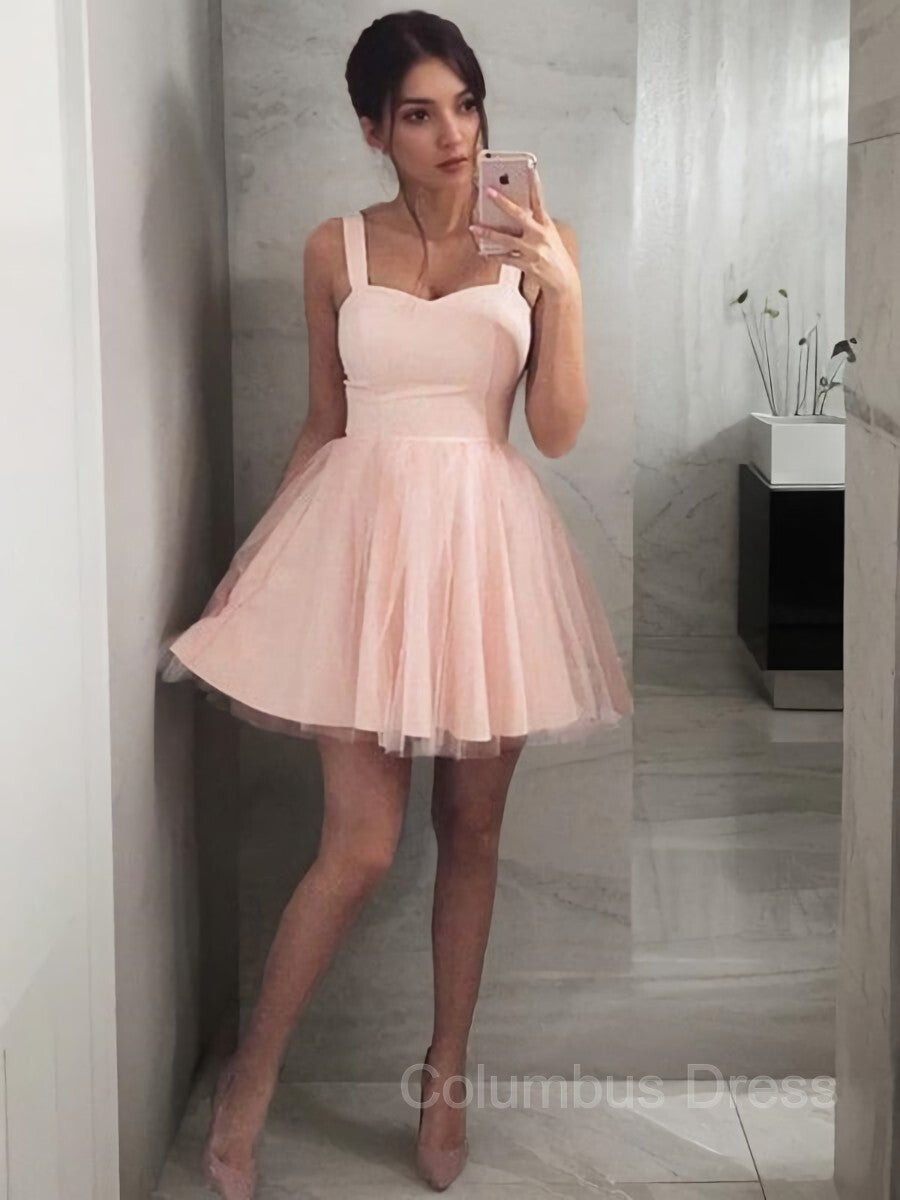 Prom Dress Glitter, A-Line/Princess Straps Short/Mini Stretch Crepe Homecoming Dresses