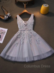 Bridesmaid Dresses Navy Blue, A-Line/Princess Straps Short/Mini Tulle Homecoming Dresses With Appliques Lace