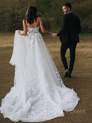 Wedding Dress Website, A-Line/Princess Sweetheart Court Train Tulle Wedding Dresses With Appliques Lace