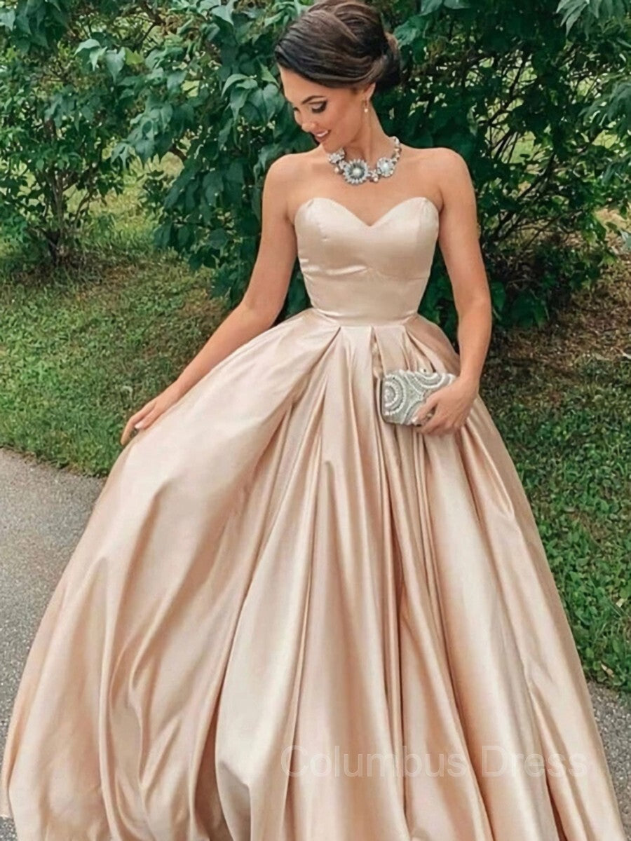Bridesmaid Dress Online, A-Line/Princess Sweetheart Floor-Length Satin Prom Dresses With Ruffles