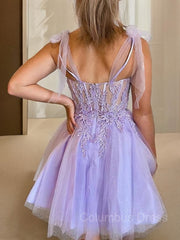 Evening Dress Simple, A-Line/Princess Sweetheart Short/Mini Tulle Homecoming Dresses With Appliques Lace