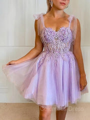 Evening Dresses Princess, A-Line/Princess Sweetheart Short/Mini Tulle Homecoming Dresses With Appliques Lace