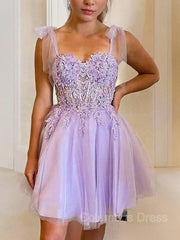 Evening Dresses Classy, A-Line/Princess Sweetheart Short/Mini Tulle Homecoming Dresses With Appliques Lace