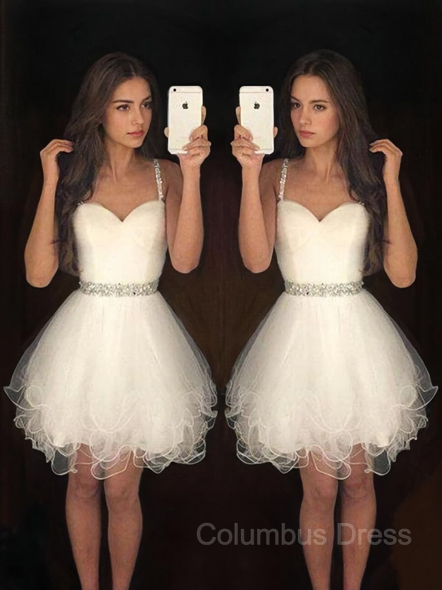 Prom Dresses 2045 Short, A-Line/Princess Sweetheart Short/Mini Tulle Homecoming Dresses With Beading