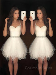 Prom Dresses 2045 Short, A-Line/Princess Sweetheart Short/Mini Tulle Homecoming Dresses With Beading