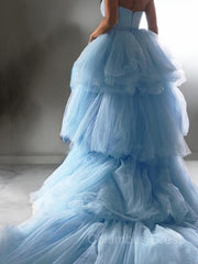 Party Dress Short, A-Line/Princess Sweetheart Sweep Train Tulle Prom Dresses