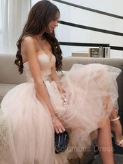 Bridesmaid Dresses 2048, A-Line/Princess Sweetheart Tea-Length Tulle Homecoming Dresses With Belt/Sash