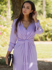 Formal Wedding Guest Dress, A-Line/Princess V-neck Ankle-Length Jersey Mother of the Bride Dresses With Ruffles