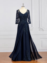 Prom Dresses 2046 Black, A-Line/Princess V-neck Chiffon Floor-Length Mother of the Bride Dresses With Appliques Lace