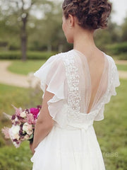 Wedding Dress Princesses, A-Line/Princess V-neck Floor-Length Chiffon Wedding Dresses With Belt/Sash