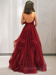 Formal Dresses Truworths, A-Line/Princess V-neck Floor-Length Net Prom Dresses