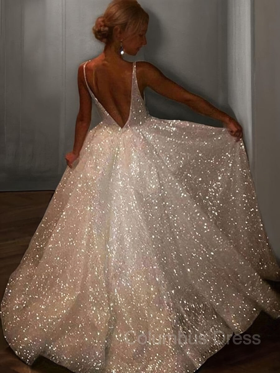 Formal Dressed Long, A-Line/Princess V-neck Floor-Length Prom Dresses